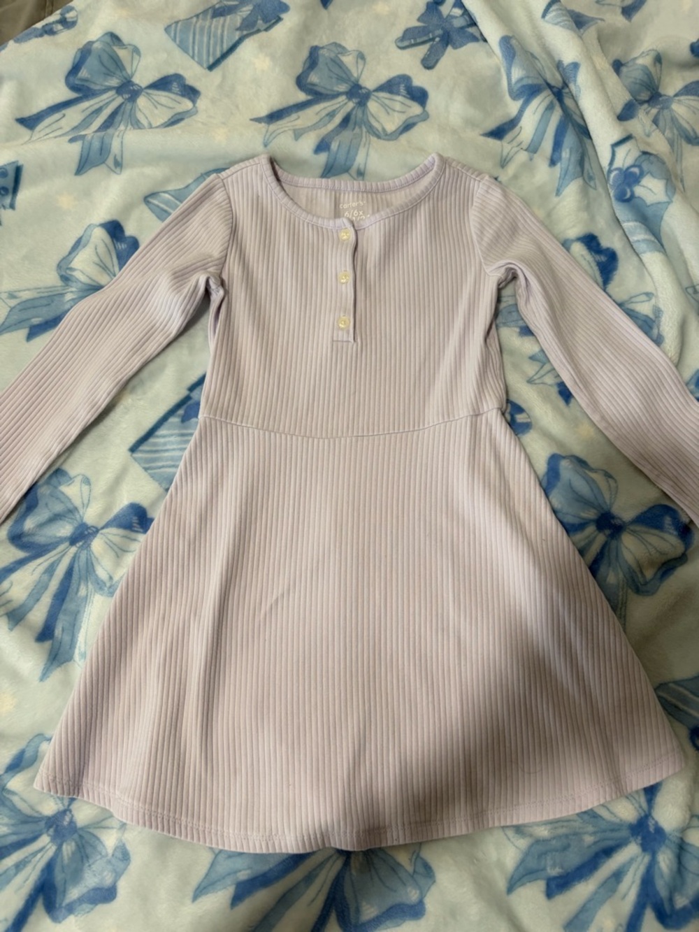 Carter's Light Lavender Ribbed Long-Sleeve Henley Dress